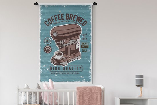Tenture murale - Tissu mural - Cafetière - Café - Rétro - Dessin - 90x135 cm - Tapisserie