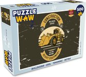 Puzzel Bulldozer - Geel - Tekening - Retro - Legpuzzel - Puzzel 500 stukjes