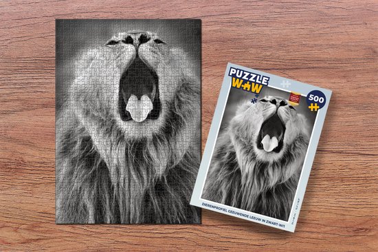 Puzzle Profil animal lion béant en noir et blanc - Puzzle - Puzzle 500 pièces