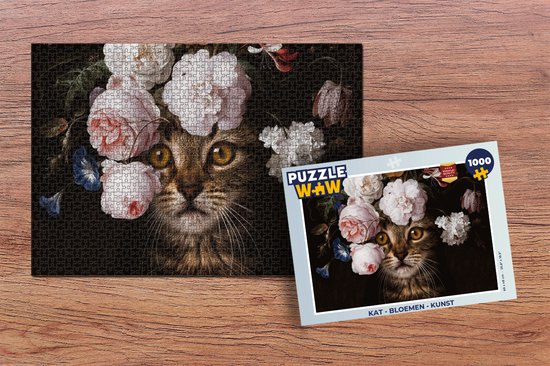 Puzzel Kat - Bloemen - Kunst - Legpuzzel - Puzzel 1000 stukjes volwassenen