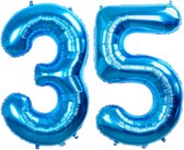 Folie Ballon Cijfer 35 Jaar Blauw Verjaardag Versiering Helium Cijfer Ballonnen Feest versiering Met Rietje - 86Cm