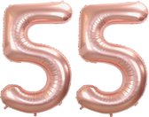 Folie Ballon Cijfer 55 Jaar Rose goud Verjaardag Versiering Helium Cijfer Ballonnen Feest versiering Met Rietje - 86Cm