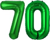 Folie Ballon Cijfer 70 Jaar Groen Verjaardag Versiering Helium Cijfer Ballonnen Feest versiering Met Rietje - 86Cm