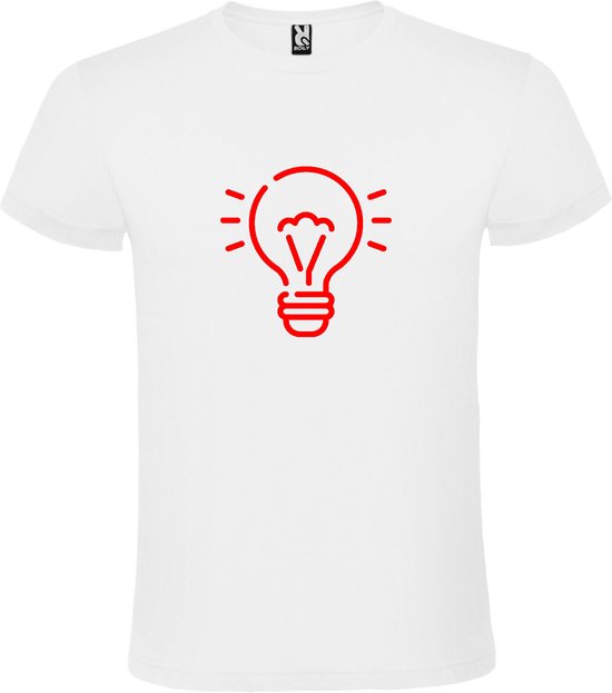 Wit T shirt met print van " Light bulb / gloeilamp " print Rood size 4XL
