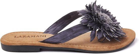 Lazamani Dames Slippers 33.506 Black Flower | Zwart | Leer | Maat 41 | LA33506black