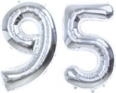 Folie Ballon Cijfer 95 Jaar Zilver Verjaardag Versiering Helium Cijfer Ballonnen Feest versiering Met Rietje - 86Cm