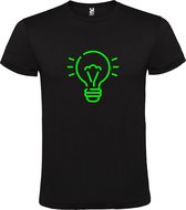 Zwart T shirt met print van " Light bulb / gloeilamp " print Groen size XXL