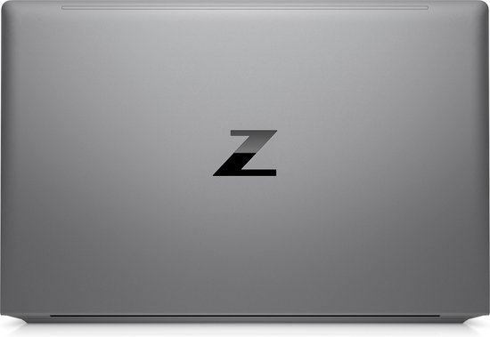 Zilverkleurige HP laptop, bovenaanzicht van de gesloten deksel met een zwart 'Z'-logo.