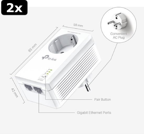 2x TPLink TLPA7027P KIT Powerline Adapter Zonder WIFI Starterskit