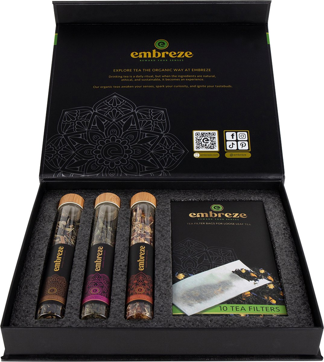 embreze Sip Slow Thee cadeaupakket | 3 biologische thee smaken en thee filters