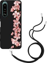 Sony Xperia 5 III Hoesje met Koord Zwart Flower Branch Designed by Cazy