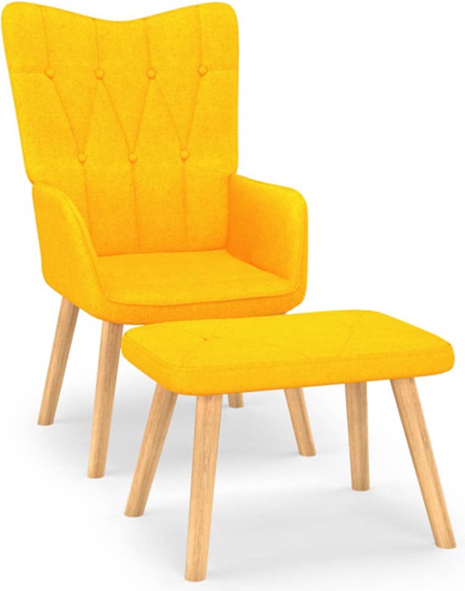 vidaXL Relaxstoel - met - voetenbank - stof - mosterdgeel