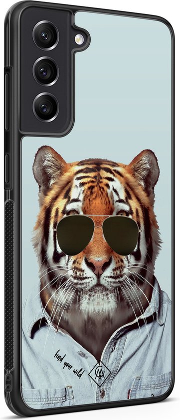 Coque Samsung Galaxy S21 FE - Tigre sauvage - Blauw - Coque rigide TPU Zwart - Tigre - Casimoda