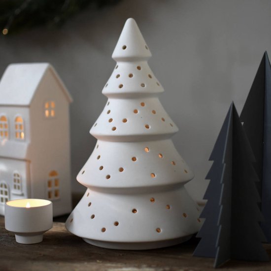 Storefactory Gransjo kerstboom - wit mat keramiek - D cm - 23 cm - voor LED theelicht | bol.com