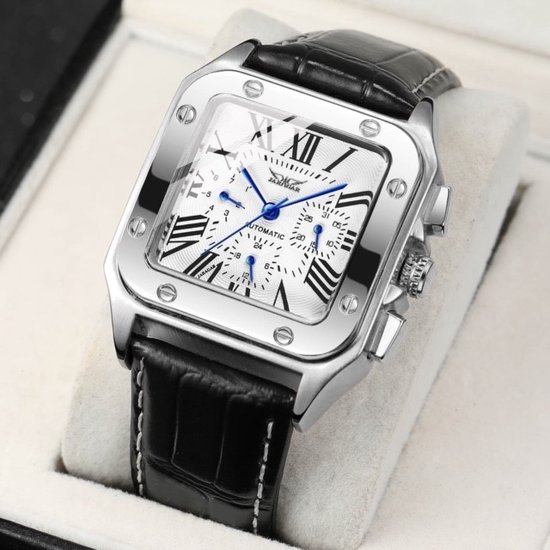 Montre Automatique Soraro Argent | Imperméable à l'eau | Coffret cadeau | Argent| Montres automatiques | Remontoir de montre automatique | Cuir | Hommes de Montre Garçons Hommes | Saint-Nicolas | Black Friday | Noël | cadeau de Noël