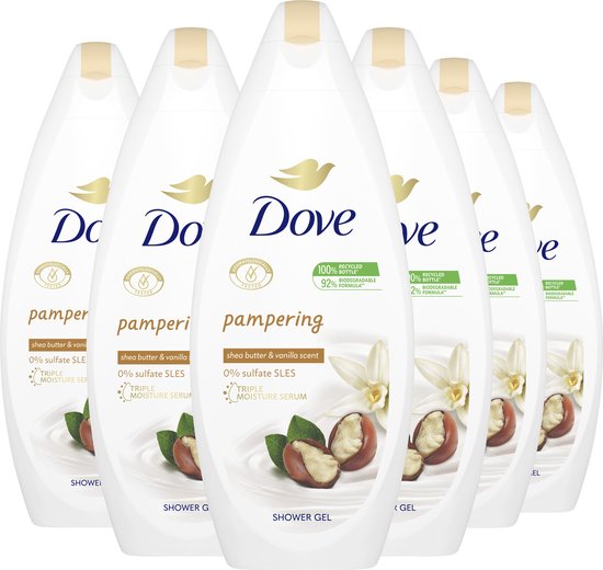 Dove Pampering Sheabutter & Vanille Douchegel - 6 x 250 ml - Voordeelverpakking - Dove