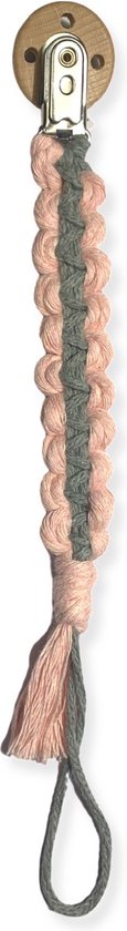 Attache tétine ' Alpha' - Rose et Vert Menthe - Katoen - Macramé - Fait à la Handgemaakt aux Nederland