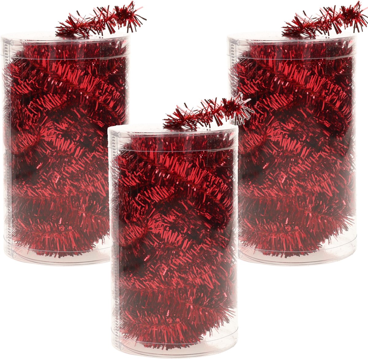 3x stuks folie tinsel slingers/guirlandes rood 20 meter kerstslingers extra lang - Kerstversiering - Kerstboomversiering
