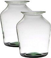 2x pièces de luxe transparent grand vase/vases élégants en verre recyclé 36 x 24 cm - Fleurs/vase bouquet pour l'intérieur