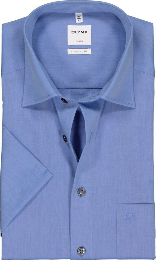 OLYMP Luxor comfort fit overhemd - korte mouw - midden blauw - Strijkvrij - Boordmaat: 50