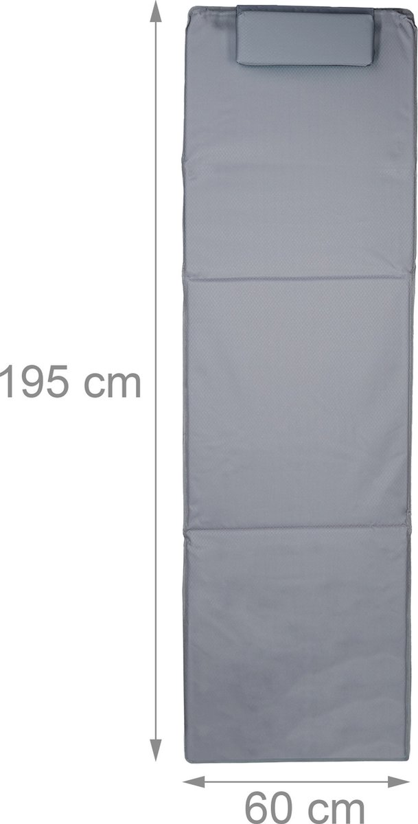 strandmat XXL - gepolsterd - 60x195 cm - met kussen - verstelbare rugleuning - incl. draagtas - grijs — afbeelding 2