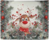 Kerst thema tafelloper/tablerunner met rendier 40 x 160 cm - Kerstdiner tafeldecoratie versieringen - Kerstversiering