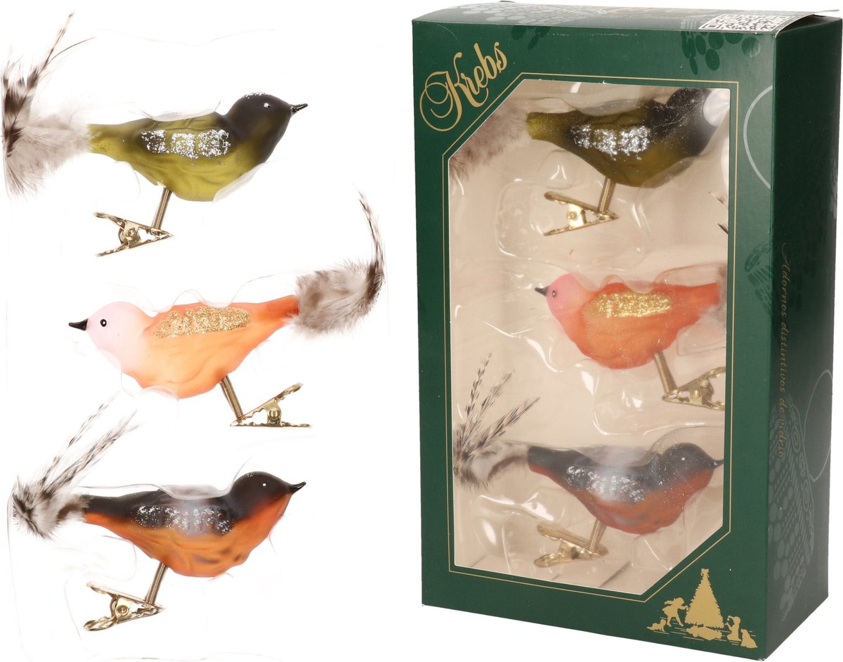 6x stuks luxe glazen decoratie vogels op clip gekleurd 11 cm - Decoratievogeltjes - Kerstboomversiering