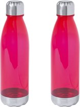 4x Stuks kunststof waterfles/drinkfles transparant rood met Rvs dop 700 ml - Sportfles - Bidon