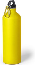 Aluminium waterfles/drinkfles geel met schroefdop en karabijnhaak 800 ml - Sportfles - Bidon