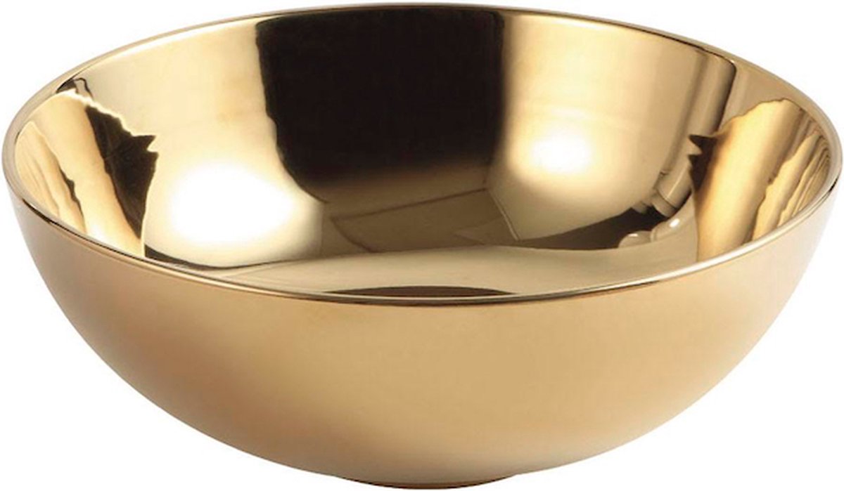 WOON-DISCOUNTER.NL - Wastafel Jondal 39 x 39 x 14 cm - Glanzend goud - Opbouw - Waskom - Keramiek - Rond - 251035