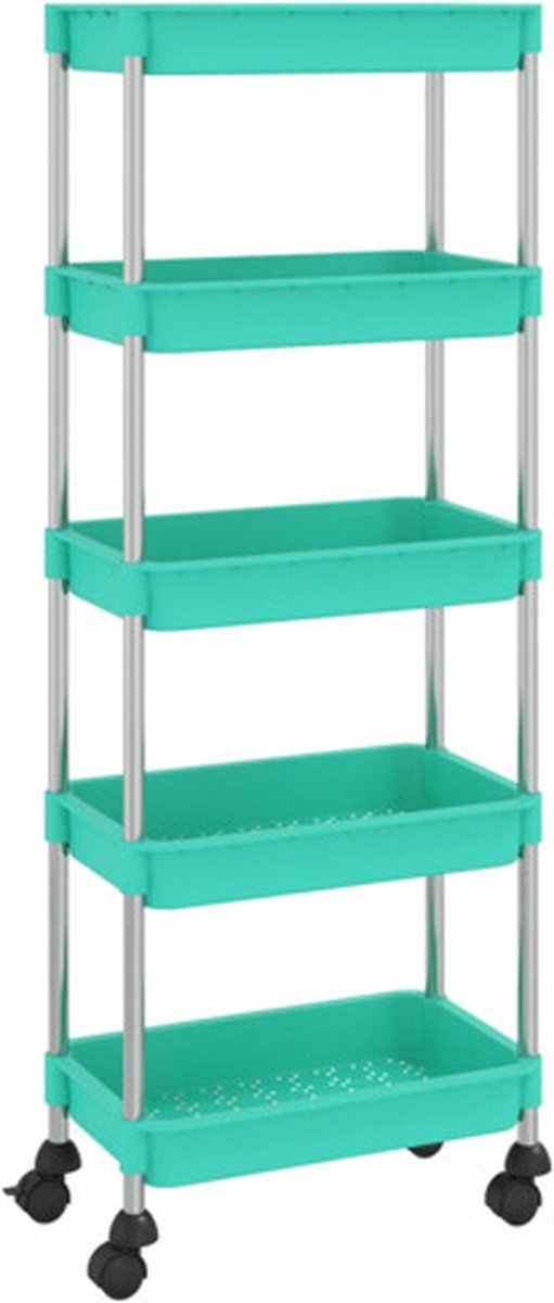 vidaXL - Keukentrolley - 5-laags - 42x29x128 - cm - ijzer - en - ABS - turquoise