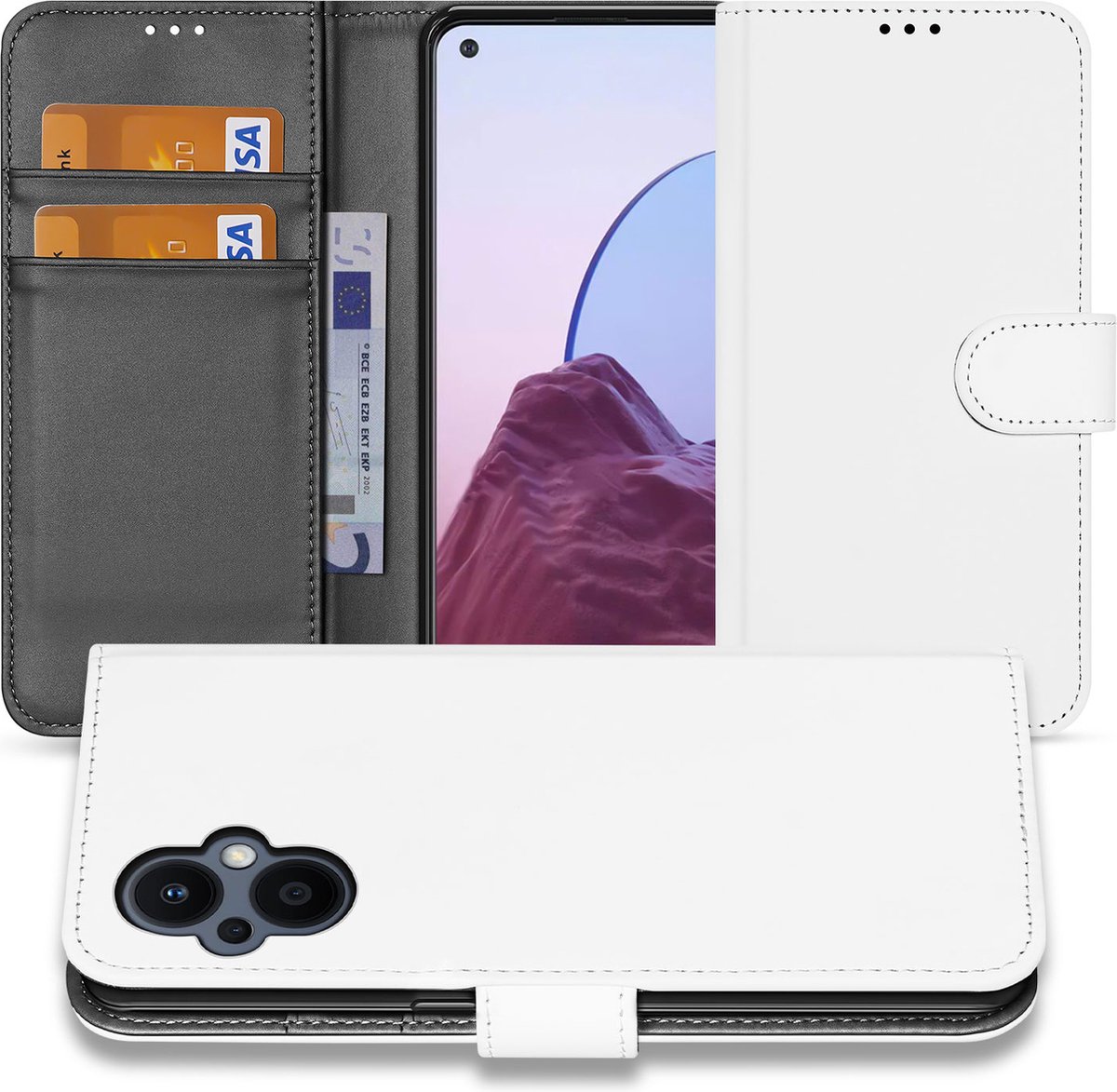 Book Case Telefoonhoesje voor de OPPO Reno 8 Lite Wit met Pasjeshouder
