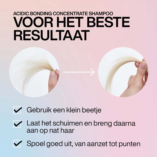 Une mèche de cheveux blonds abîmée est montrée avant et après l'utilisation du shampooing.