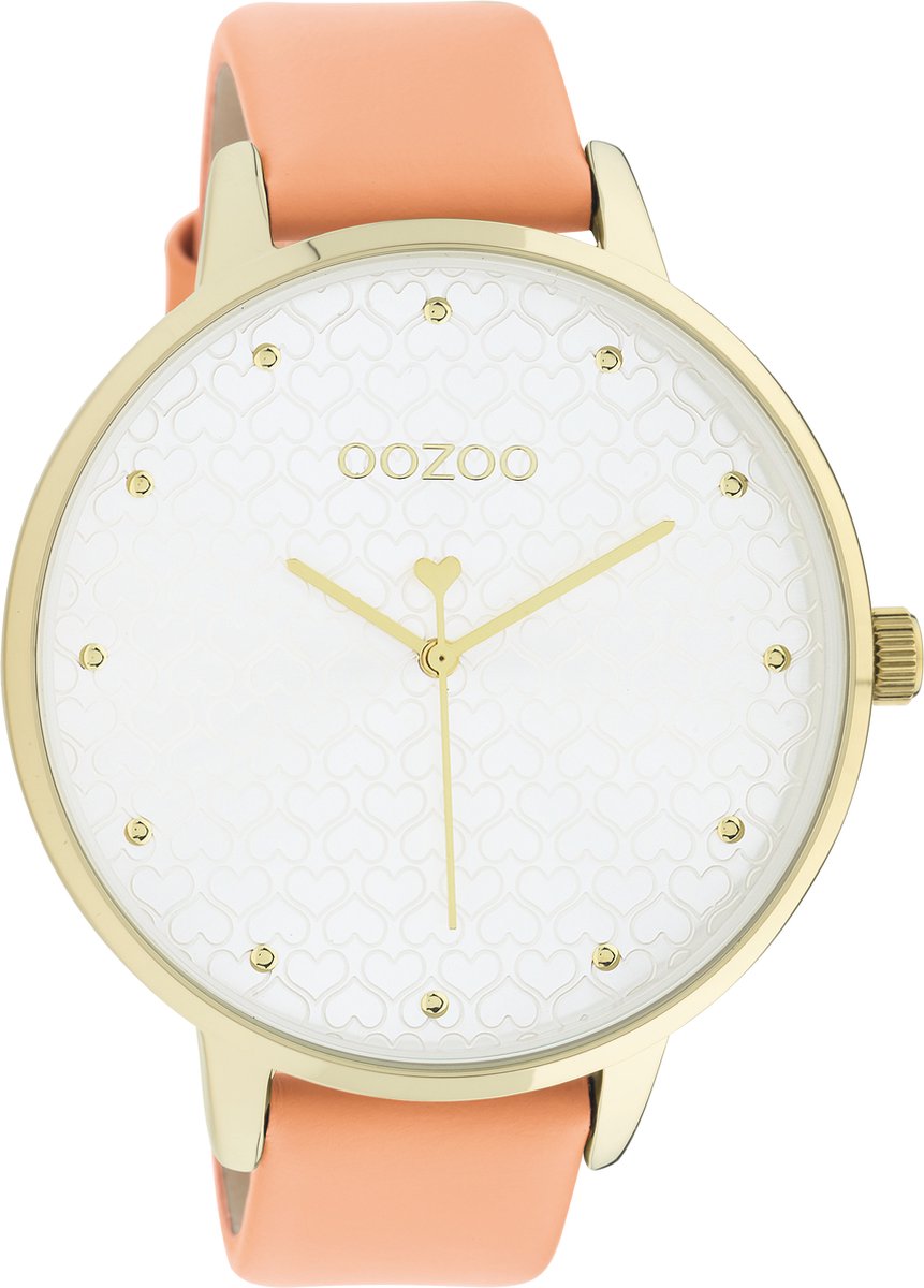 OOZOO Timpieces - Goudkleurige horloge met perzik roze leren band - C11036