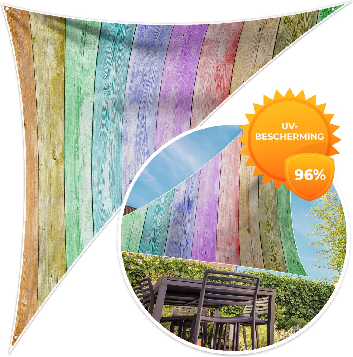 MuchoWow® - Schaduwdoek - Regenboog - Plank - Verf - 96% UV-bestendig - Hoogwaardig polyester - Zonnedoek - Weerbestendig - Tuin - Tarp - 300x300 cm