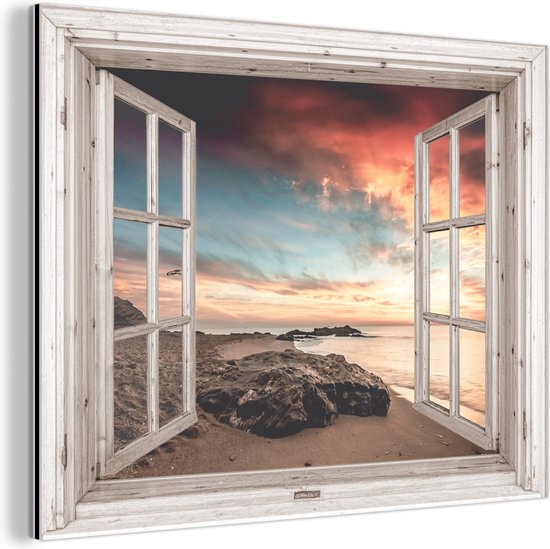 Décoration murale Métal - Aluminium Peinture Industrielle - Vue traversante - Plage - Mer - 80x60 cm - Dibond - Photo sur aluminium - Décoration murale industrielle - Pour le salon / chambre