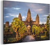 Wanddecoratie Metaal - Aluminium Schilderij Industrieel - Zonsondergang in Angkor Wat - 90x60 cm - Dibond - Foto op aluminium - Industriële muurdecoratie - Voor de woonkamer/slaapkamer
