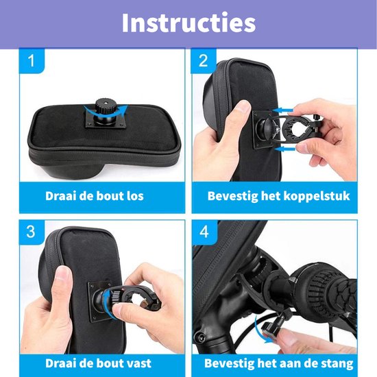 Telefoonhouder Fiets Waterdicht XL (5.5 tot 7 inch) 360 Graden Rotatie (Ook voor scooter & motor) Gsm houder fiets - Waterdicht IP67 level - Zwart