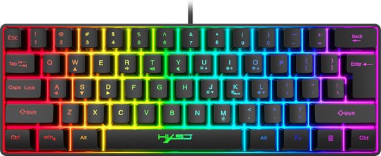 HXSJ V700 RGB Membraan bedrade gaming toetsenbord - 61keys - TKL - Qwerty -  Zwart | bol.com