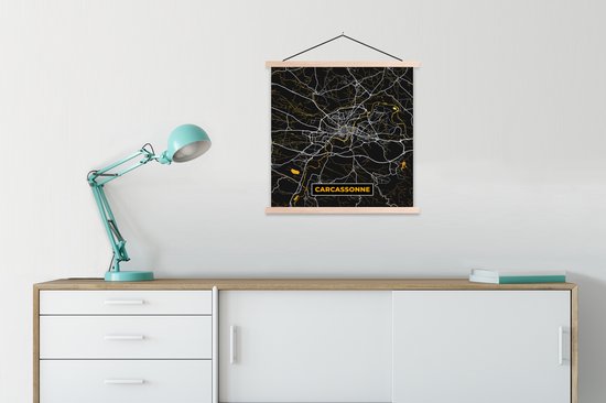 Porte-affiche avec affiche - Affiche scolaire - Carcassonne - Carte - Plan de la ville - France - Carte - 90x90 cm - lattes vierges