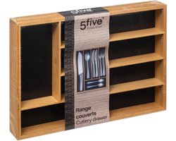 5Five Bestekbak/keuken organizer - 5-vaks - zwart - bamboe - 34 x 25 cm