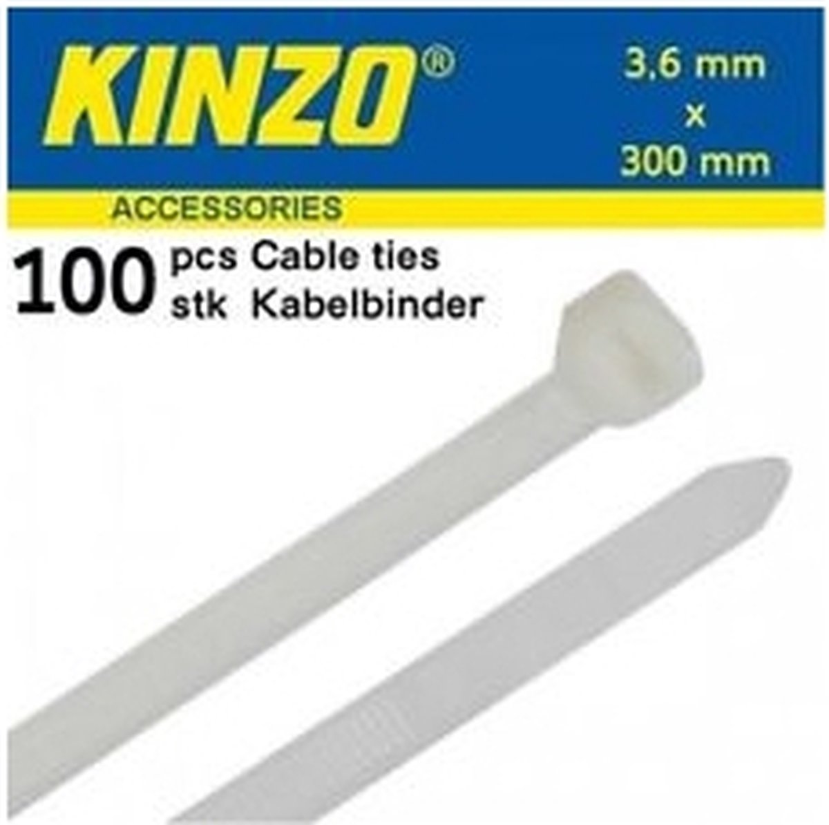 Kinzo Kabelbinders 3.6x300mm wit 100 stuks