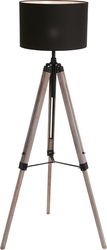 Mexlite Triek - avec abat-jour noir - E27 - réglable en hauteur - 125-165 cm de haut - bois