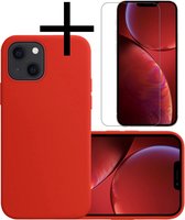 Hoes Geschikt voor iPhone 14 Hoesje Cover Siliconen Back Case Hoes Met Screenprotector - Rood