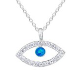 Zilveren ketting vrouw | Zilveren ketting met hanger, oog met kristallen en blauwe opaal