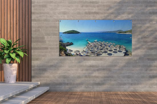 Affiche de clôture Plage à l'eau claire en Albanie - 200x100 cm - Toile de jardin
