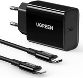 UGREEN Chargeur Rapide 20W PD + Câble USB-C vers Lightning MFi 3A 1M Zwart