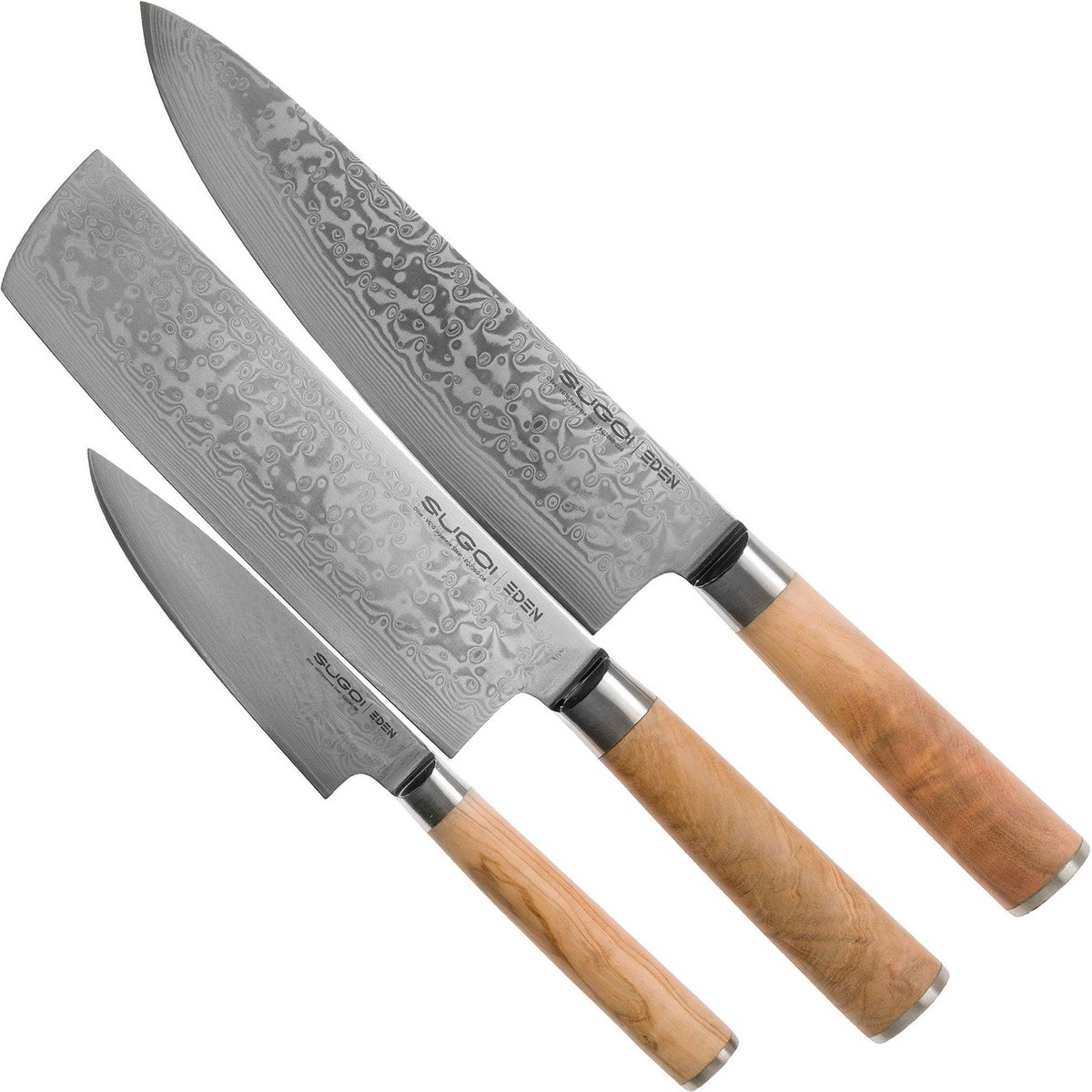 Eden Sugoi Olive 2090-S01 3-delige Messenset met Koksmes Nakiri en Officemes Perfecte Basisset Japanse Keukenmessen