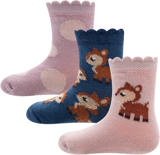 Chaussettes Bébé Fille - Blauw/ Vieux Rose avec Cerf et Bulbes - Aiguières Ewers
