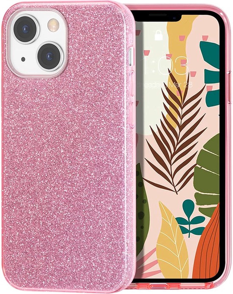 Casemania Hoesje Geschikt voor Apple iPhone 14 - Roze - Glitter Back Cover